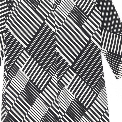 Marks & Spencer Womens Black Geometric Polyester Shift Size 10 V-Neck Button