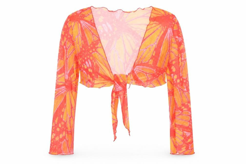 SheIn Womens Orange Geometric Polyester Wrap Blouse Size M V-Neck