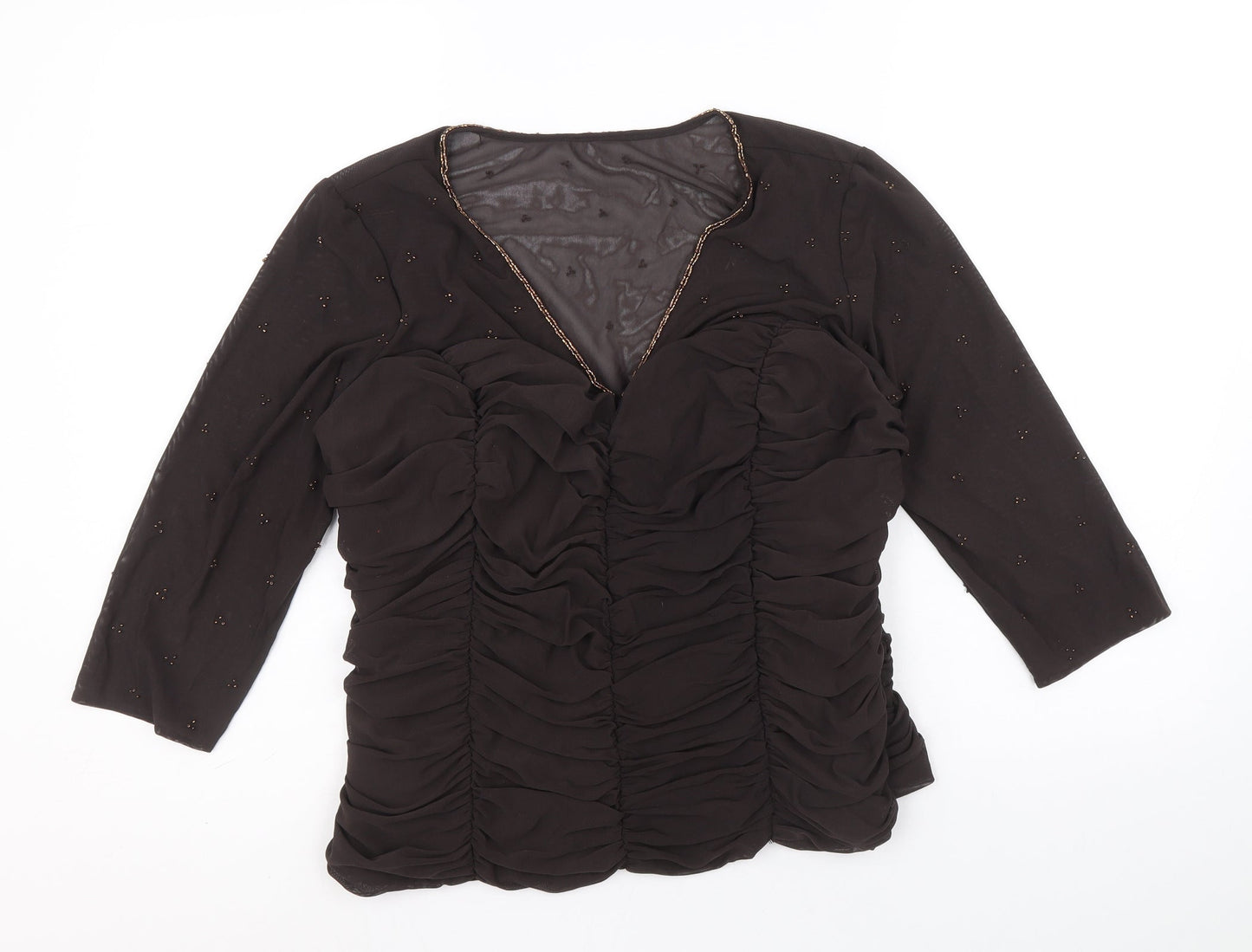 Arruba Womens Brown Nylon Basic Blouse Size 14 V-Neck