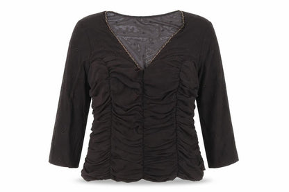 Arruba Womens Brown Nylon Basic Blouse Size 14 V-Neck