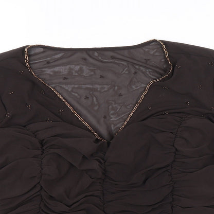 Arruba Womens Brown Nylon Basic Blouse Size 14 V-Neck