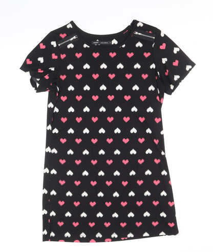 Next Womens Black Geometric Polyester Shift Size 12 Scoop Neck Pullover - Hearts