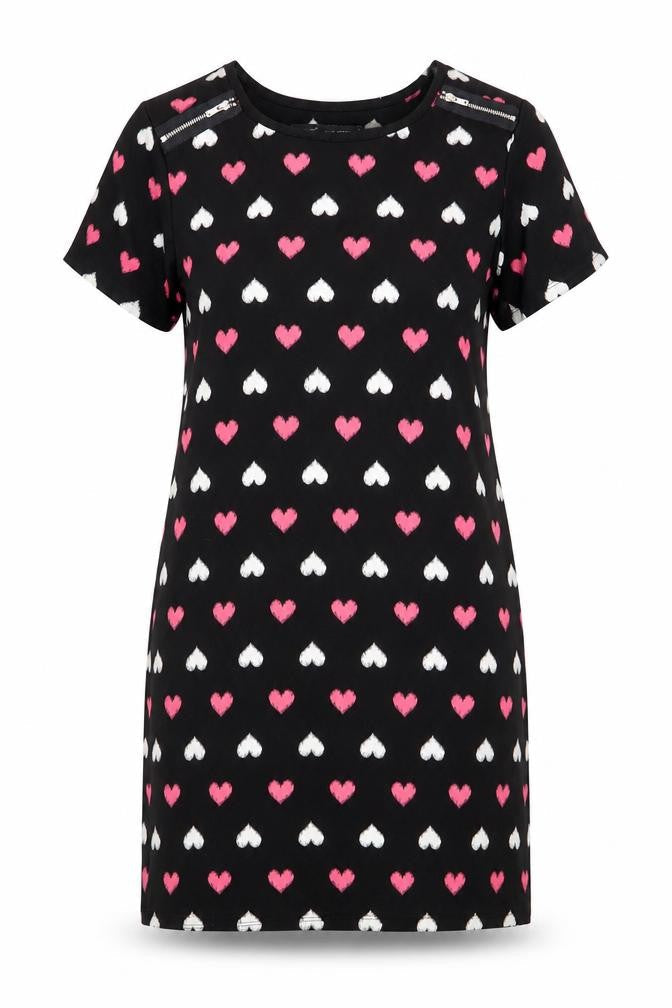 NEXT Womens Black Geometric Polyester Shift Size 12 Scoop Neck Pullover - Hearts