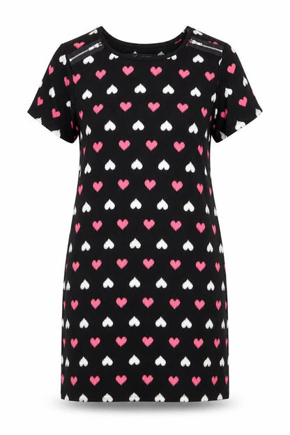 Next Womens Black Geometric Polyester Shift Size 12 Scoop Neck Pullover - Hearts