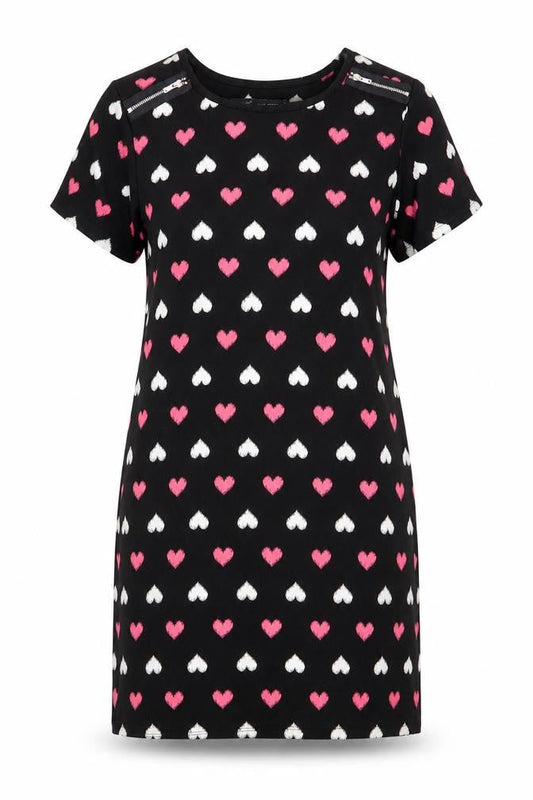 NEXT Womens Black Geometric Polyester Shift Size 12 Scoop Neck Pullover - Hearts
