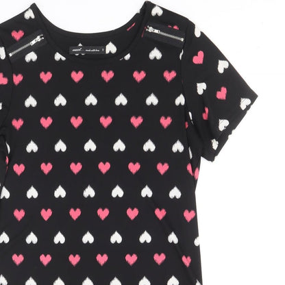 Next Womens Black Geometric Polyester Shift Size 12 Scoop Neck Pullover - Hearts