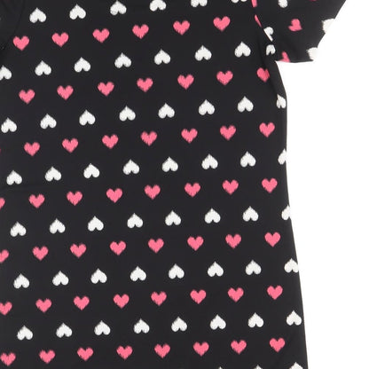 Next Womens Black Geometric Polyester Shift Size 12 Scoop Neck Pullover - Hearts