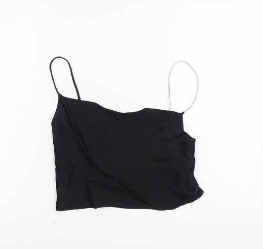 Zara Womens Black Polyester Cropped Tank Size S Square Neck
