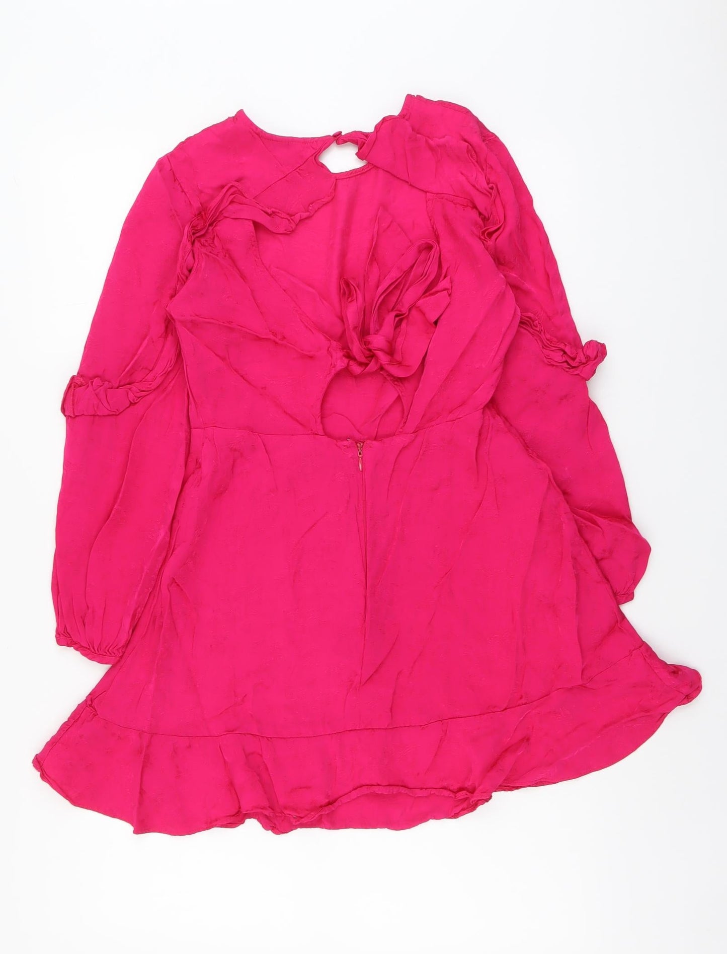 Topshop Womens Pink Viscose A-Line Size 10 Round Neck Zip