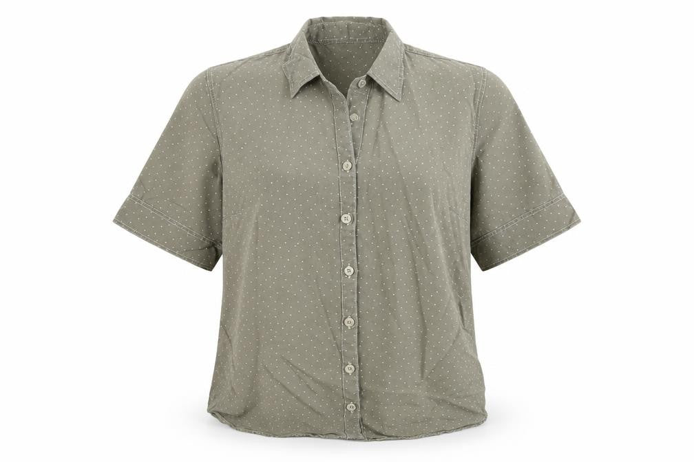 Marks & Spencer Womens Grey Geometric Lyocell Basic Button-Up Size 10 Collared