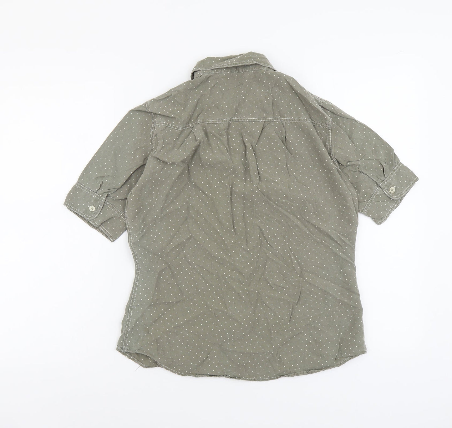 Marks and Spencer Womens Grey Geometric Lyocell Basic Button-Up Size 10 Collared
