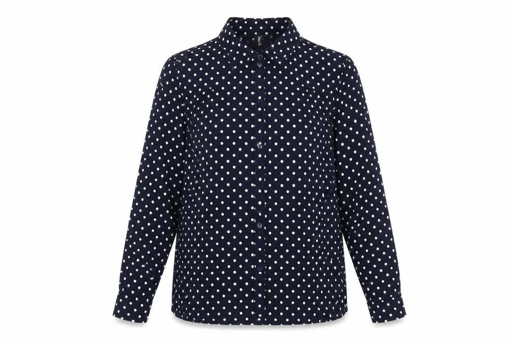 H&M Womens Beige Polka Dot Viscose Basic Button-Up Size 10 Collared