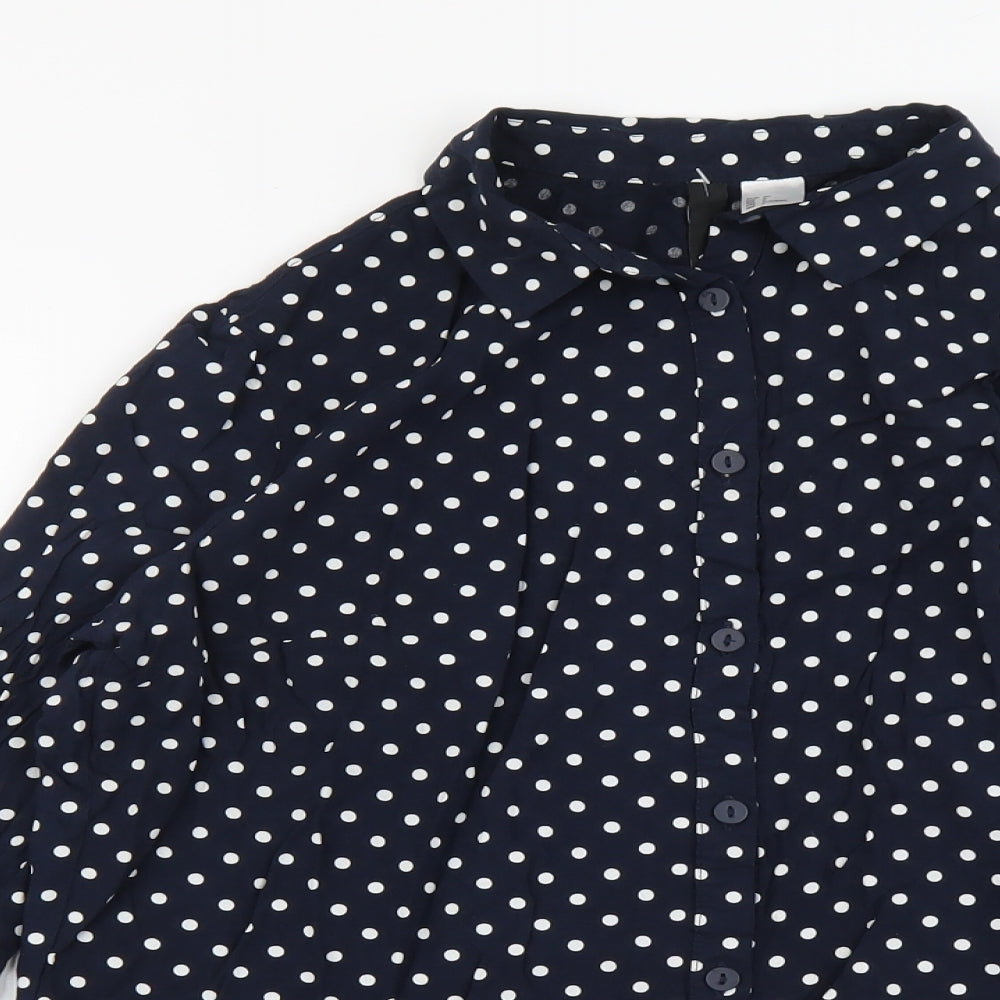 H&M Womens Beige Polka Dot Viscose Basic Button-Up Size 10 Collared
