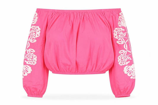 Marks and Spencer Womens Pink Cotton Cropped Blouse Size 18 Off the Shoulder