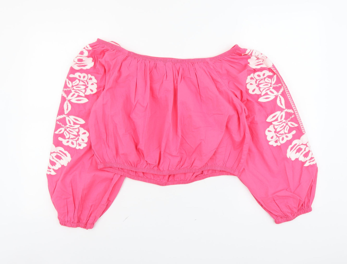 Marks and Spencer Womens Pink Cotton Cropped Blouse Size 18 Off the Shoulder