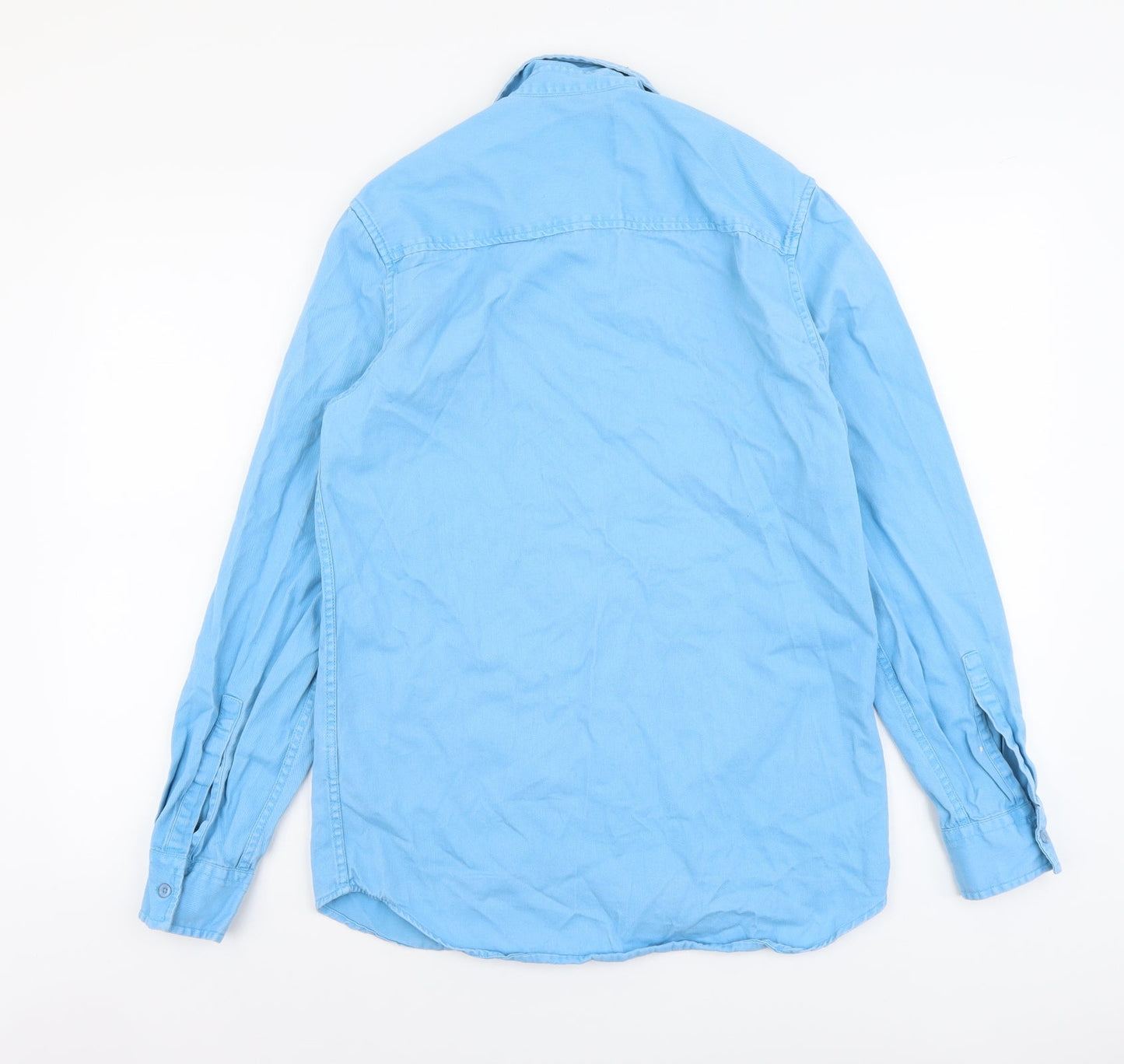 Topman Mens Blue Cotton Button-Up Size S Collared Button