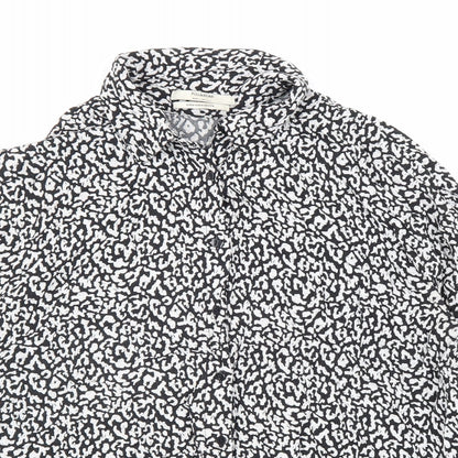 Pull&Bear Womens Black Geometric Viscose Basic Button-Up Size M V-Neck
