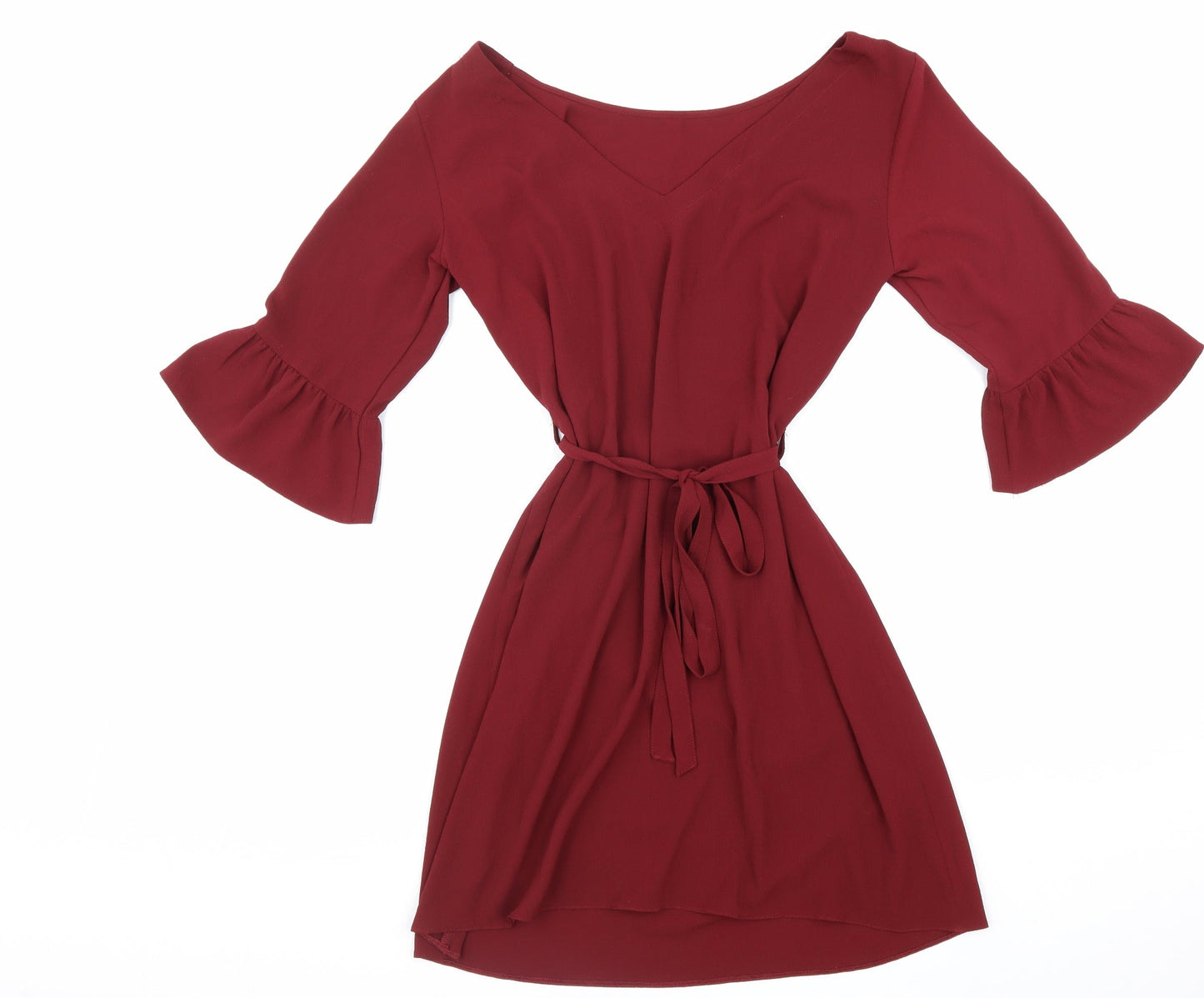 Papaya Womens Red Polyester Fit & Flare Size 12 Boat Neck Tie