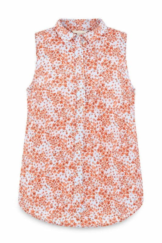 H&M Womens Orange Floral Polyester Basic Button-Up Size 4 Collared