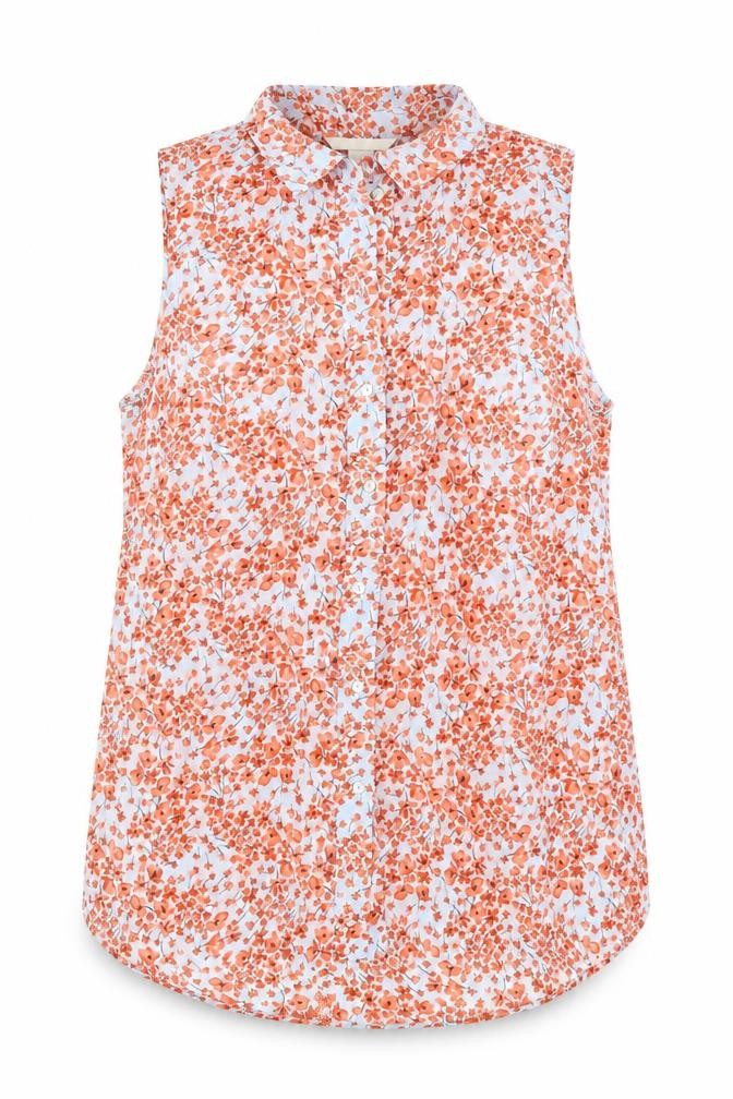 H&M Womens Orange Floral Polyester Basic Button-Up Size 4 Collared