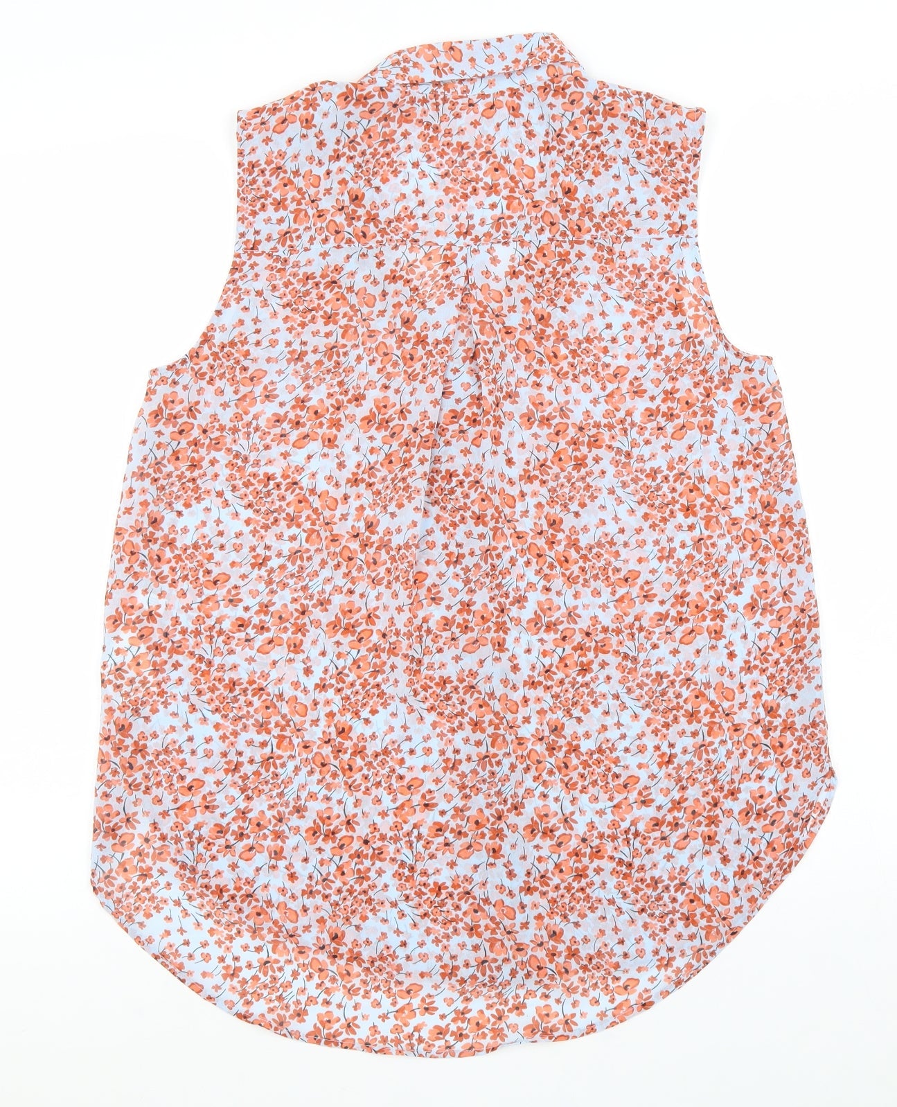 H&M Womens Orange Floral Polyester Basic Button-Up Size 4 Collared