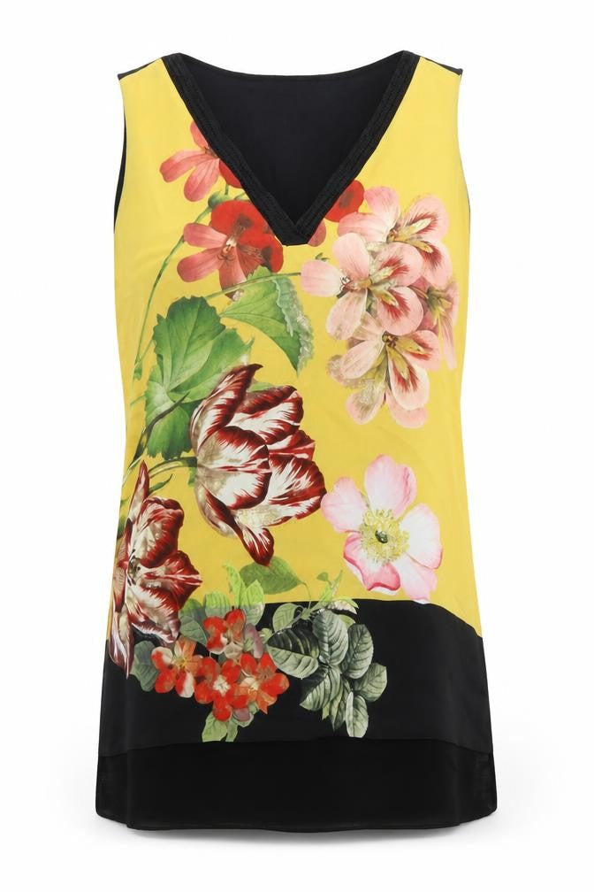 Per Una Womens Black Floral Polyester Basic Tank Size 14 V-Neck