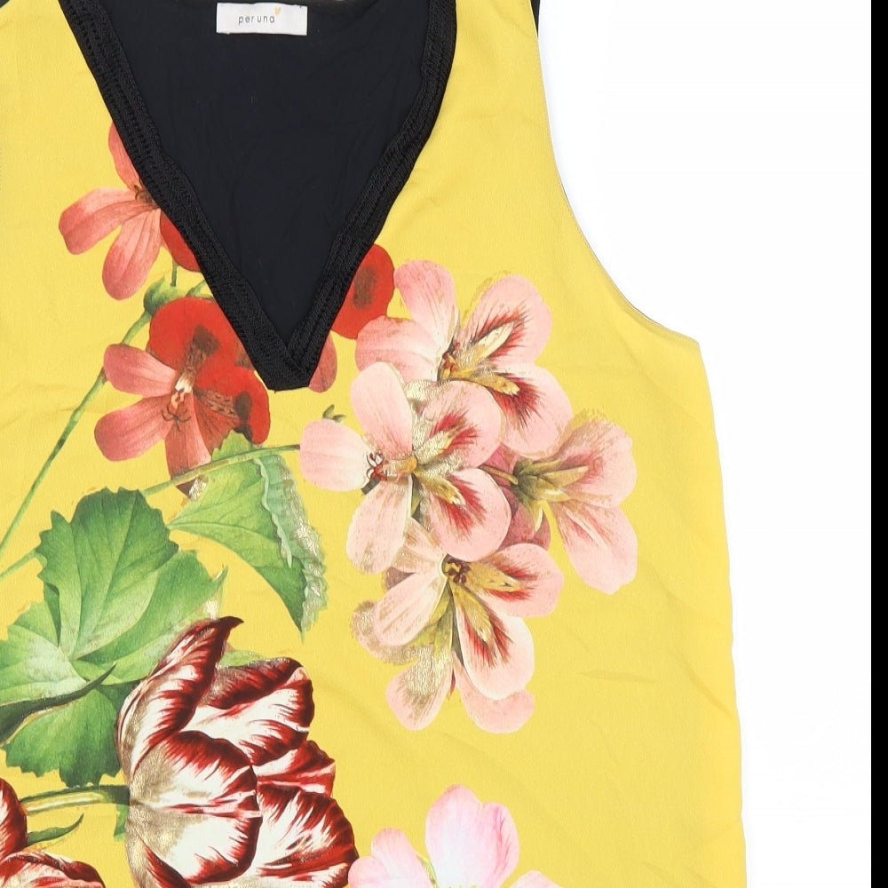 Per Una Womens Black Floral Polyester Basic Tank Size 14 V-Neck