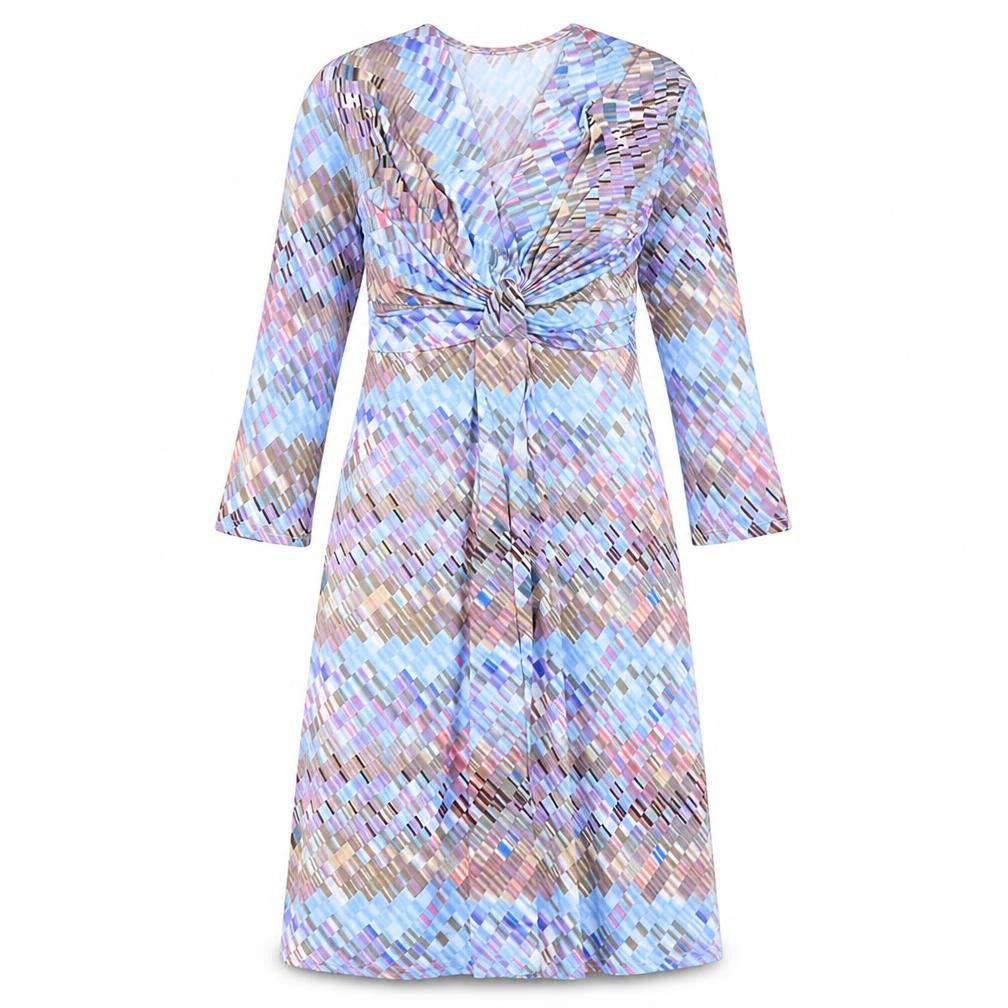 Faeirique En France Womens Multicoloured Geometric Polyester A-Line Size 8 V-Neck Pullover