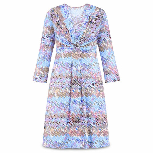 Faeirique En France Womens Multicoloured Geometric Polyester A-Line Size 8 V-Neck Pullover