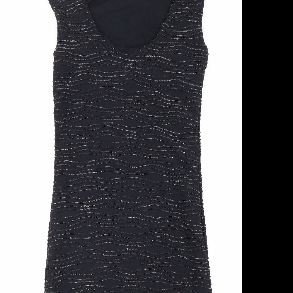 Preworn Womens Black Polyester Pencil Dress Size 10 V-Neck Pullover