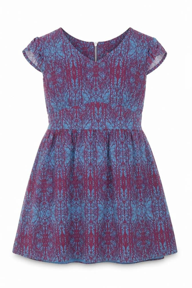 Ness Womens Blue Geometric Viscose A-Line Size 10 V-Neck Zip