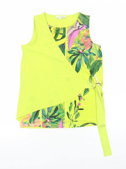 Next Womens Yellow Geometric Polyester Wrap Tank Size 10 Round Neck