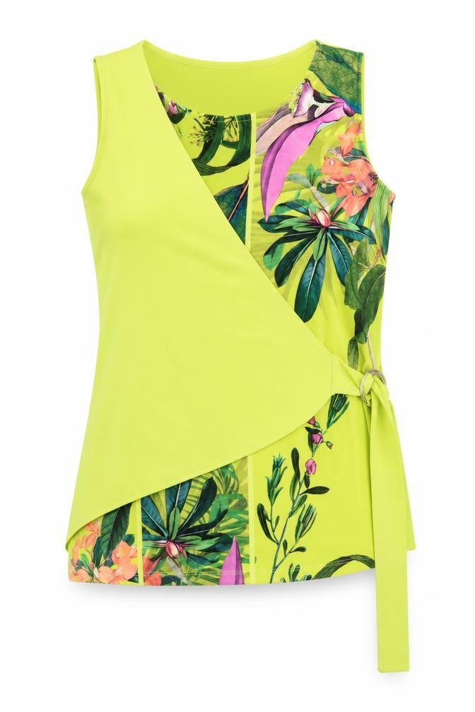 NEXT Womens Yellow Geometric Polyester Wrap Tank Size 10 Round Neck
