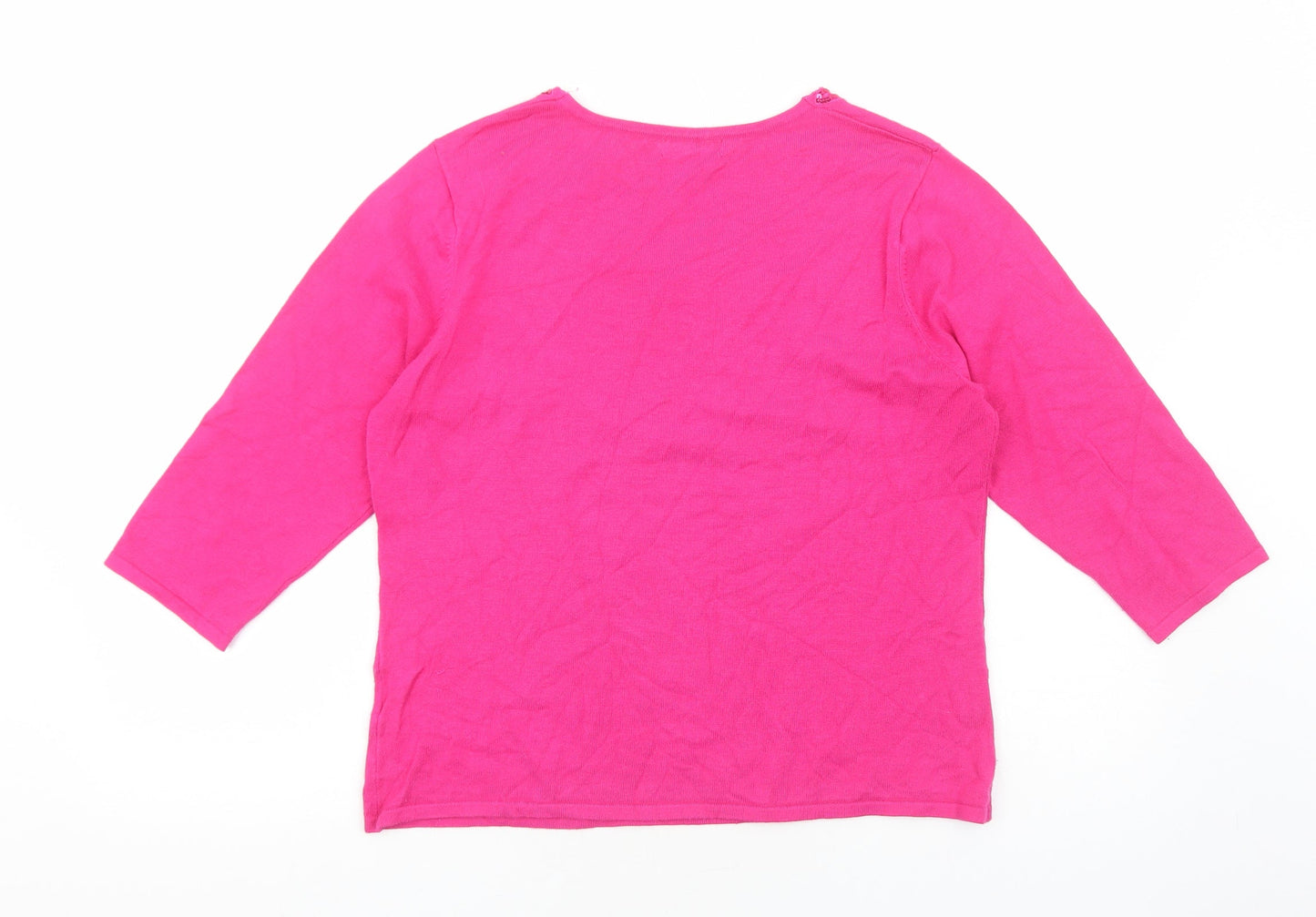 SKY DESIGNS Womens Pink Viscose Basic T-Shirt Size M V-Neck
