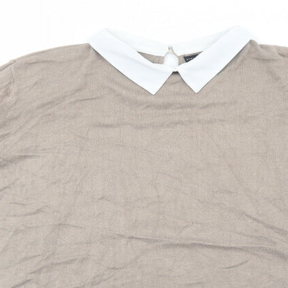 Primark Womens Brown Polyester Basic Blouse Size 8 Collared