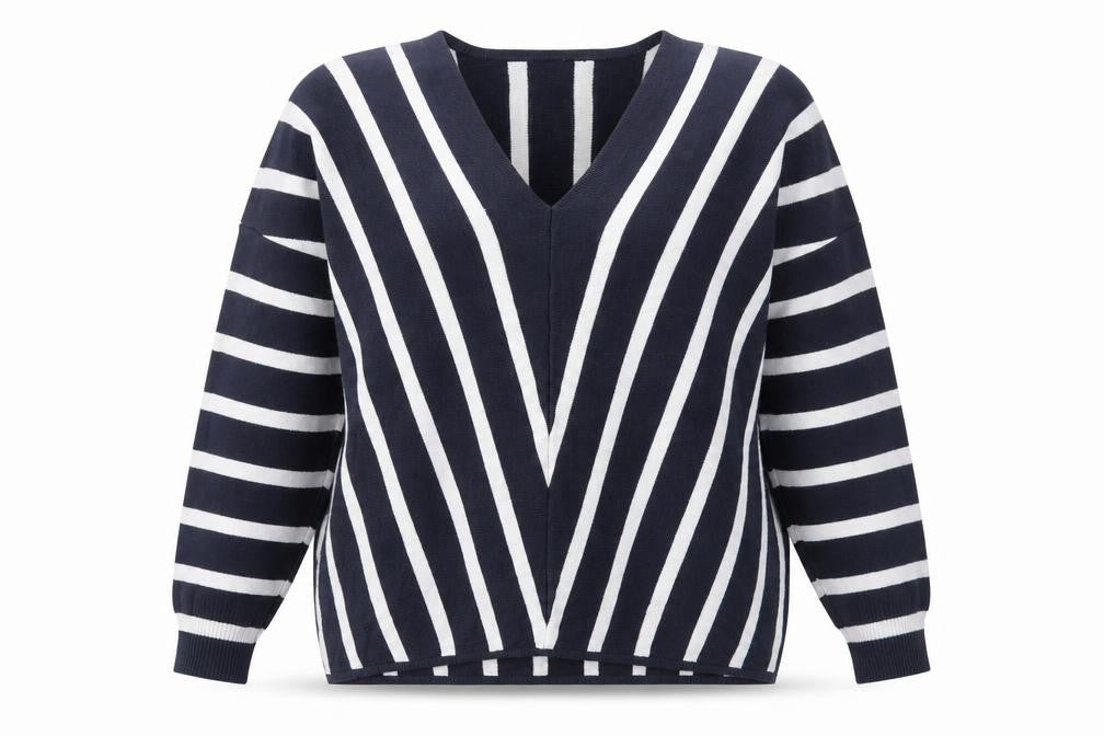 Only Womens Blue V-Neck Striped Viscose Pullover Jumper Size S