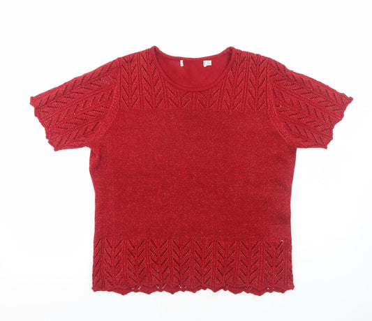 EWM Womens Red Acrylic Basic Blouse Size M Round Neck