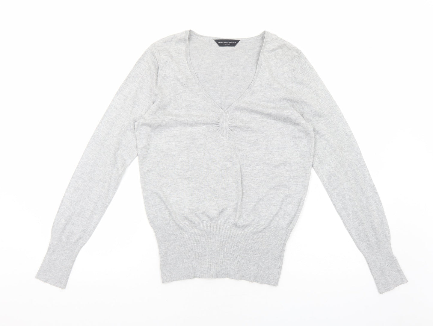 Dorothy Perkins Womens Grey V-Neck Viscose Pullover Jumper Size 14