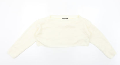 Boohoo Womens Ivory Round Neck Acrylic Pullover Jumper Size M