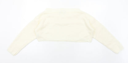 Boohoo Womens Ivory Round Neck Acrylic Pullover Jumper Size M