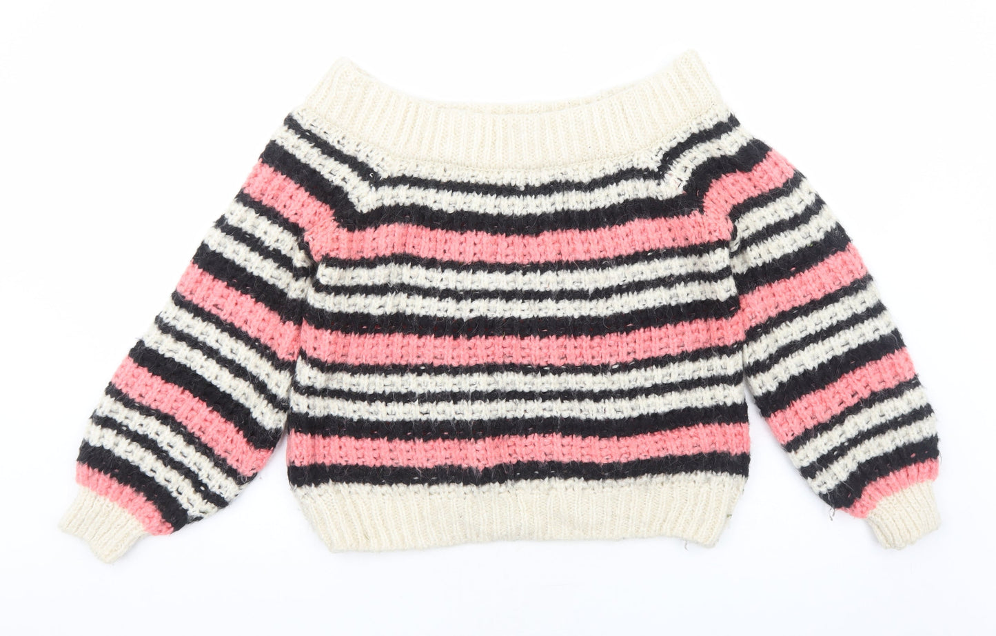 River Island Womens Pink Boat Neck Striped Acrylic Pullover Jumper Size 8