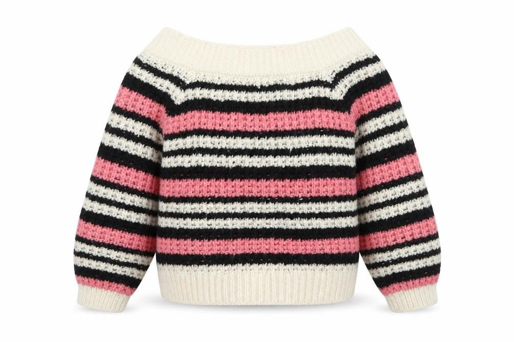 River Island Womens Pink Boat Neck Striped Acrylic Pullover Jumper Size 8