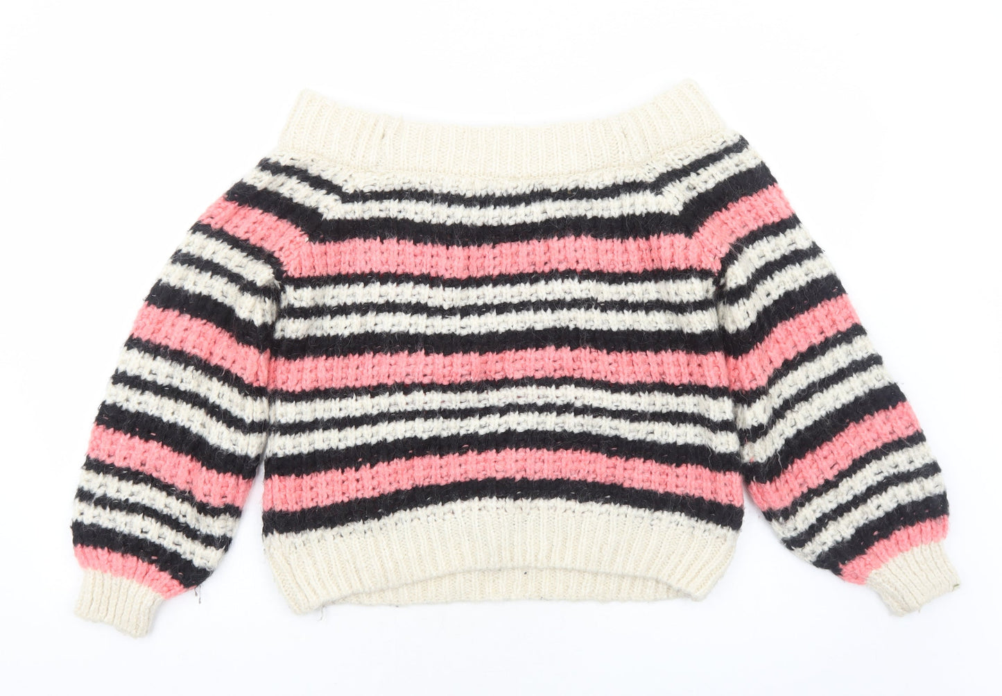 River Island Womens Pink Boat Neck Striped Acrylic Pullover Jumper Size 8