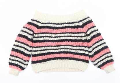 River Island Womens Pink Boat Neck Striped Acrylic Pullover Jumper Size 8