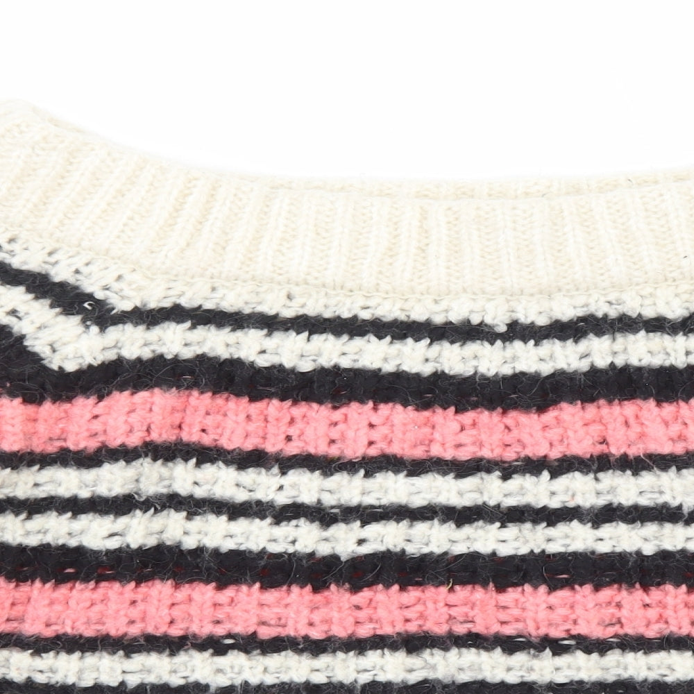 River Island Womens Pink Boat Neck Striped Acrylic Pullover Jumper Size 8