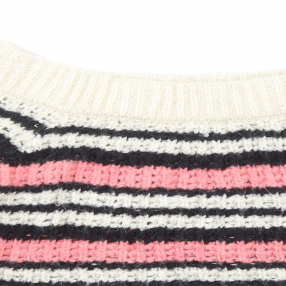 River Island Womens Pink Boat Neck Striped Acrylic Pullover Jumper Size 8