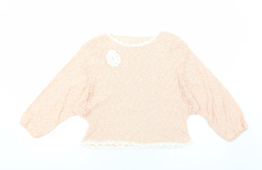 Preworn Womens Pink Round Neck Polyester Pullover Jumper Size M