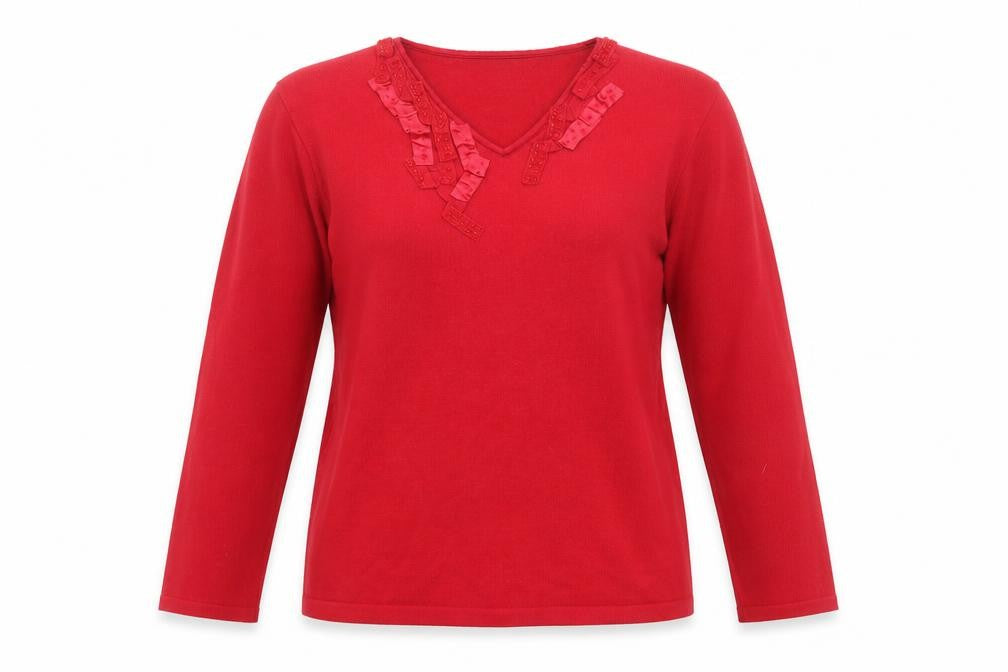 Emere Co Womens Red Acrylic Basic T-Shirt Size 20 V-Neck