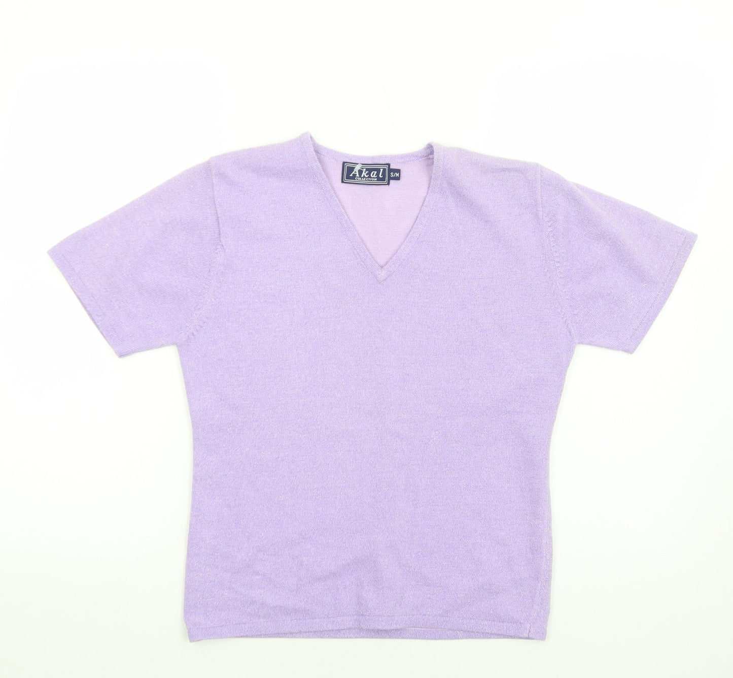 Akal Collection Womens Purple Polyester Basic T-Shirt Size S V-Neck