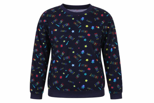 Avenue Womens Blue Geometric Polyester Pullover Sweatshirt Size 8 Pullover - Star Pattern